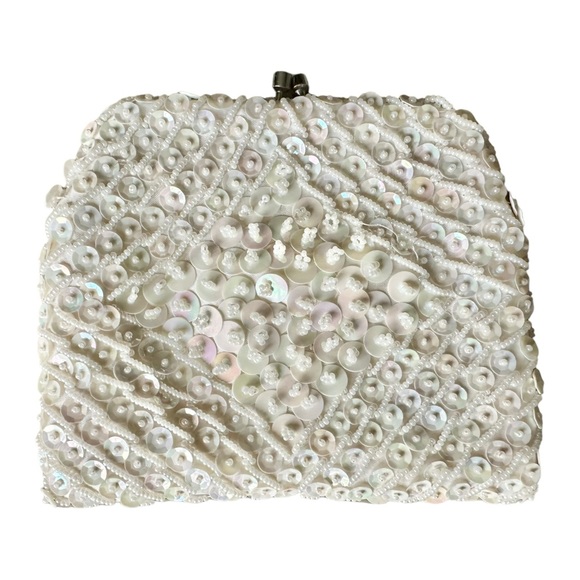 Vintage Beaded & Sequined Evening or Wedding Clutch Wristlet Hand Beaded - Picture 2 of 11